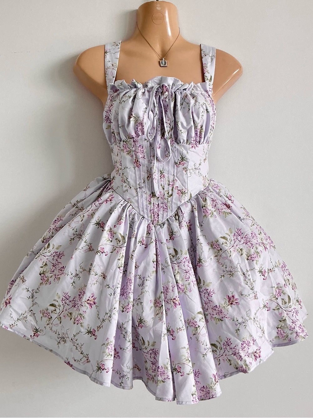Floral Lilac purple milkmaid mini Dress